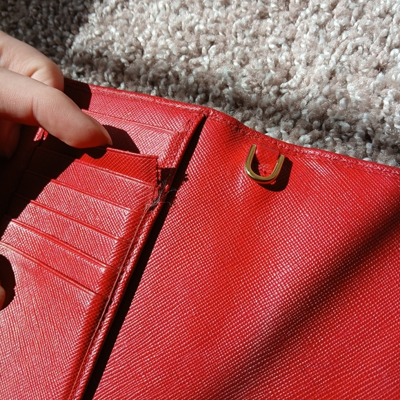 PRADA Red Saffiano Leather Trifold Continental Wallet - Picture 11 of 14